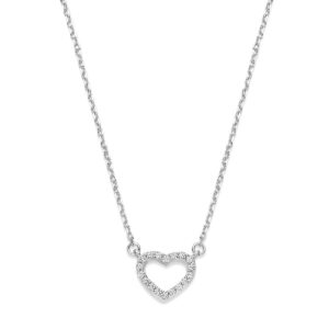 collier hart zirkonia 40 + 4 cm zilver gerhodineerd