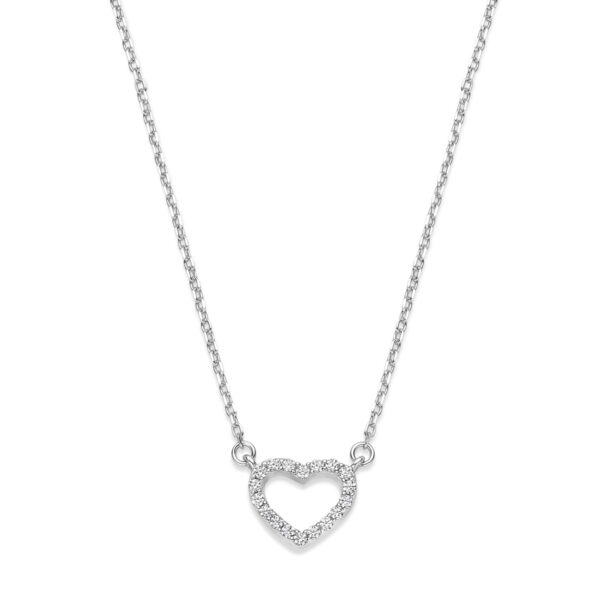 collier hart zirkonia 40 + 4 cm zilver gerhodineerd