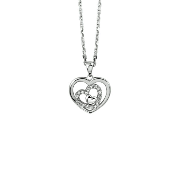 collier hart zirkonia 41 + 4 cm zilver gerhodineerd