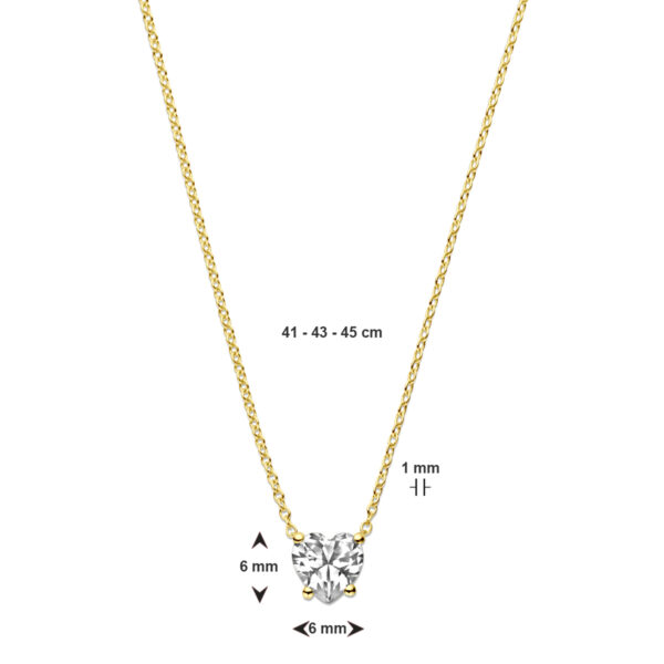 collier hart zirkonia 41 - 43 - 45 cm 14K geelgoud - Afbeelding 4