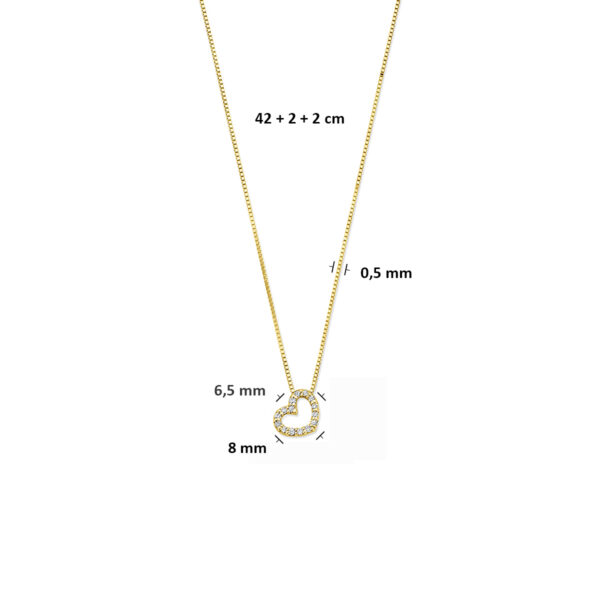 collier hartje lab grown diamant 0.08ct g vs 40 + 2 + 2 cm 14K geelgoud - Afbeelding 4
