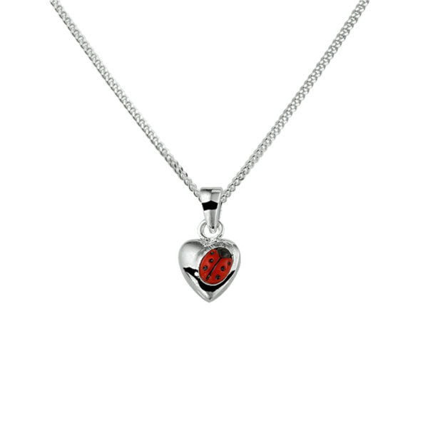 collier hartje lieveheersbeestje 36 + 4 cm zilver gerhodineerd