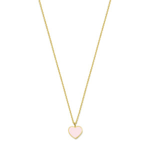 collier hartje roze emaille 36 - 38 - 40 cm 14K geelgoud