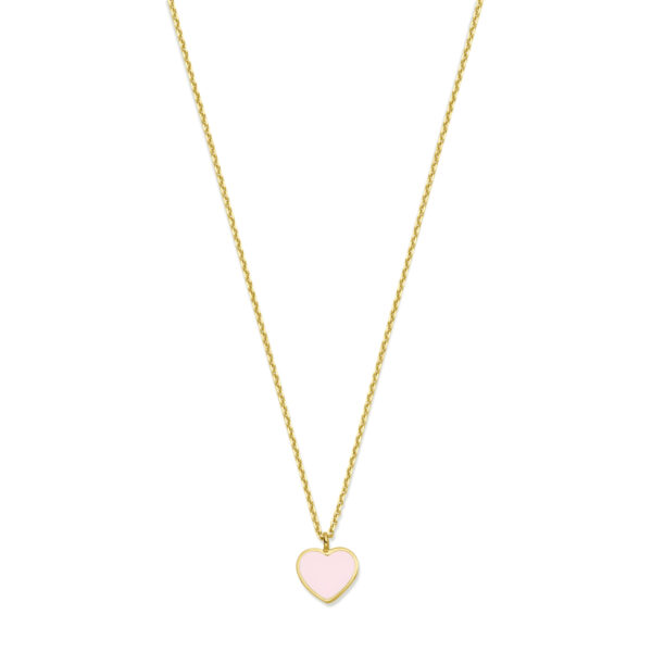 collier hartje roze emaille 36 - 38 - 40 cm 14K geelgoud