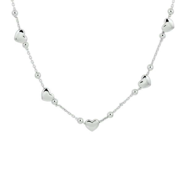 collier hartjes 36 + 3 cm zilver gerhodineerd