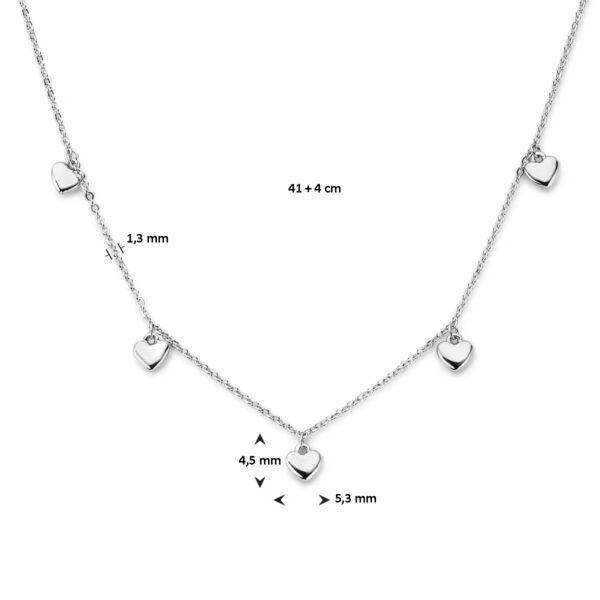 collier hartjes 41 + 4 cm zilver gerhodineerd - Afbeelding 4