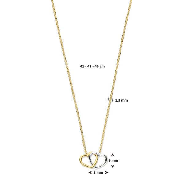 collier hartjes 41 - 43 - 45 cm 14K bicolor goud geel/wit - Afbeelding 4