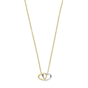 collier hartjes 41 - 43 - 45 cm 14K bicolor goud geel/wit
