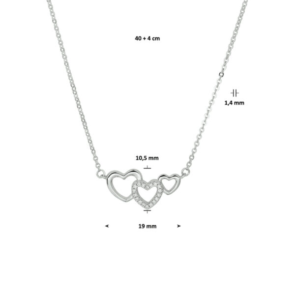 collier hartjes en zirkonia 40 + 4 cm zilver gerhodineerd - Afbeelding 2