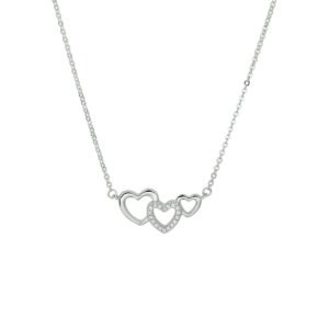 collier hartjes en zirkonia 40 + 4 cm zilver gerhodineerd