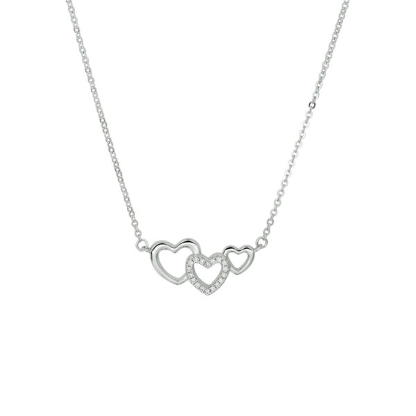 collier hartjes en zirkonia 40 + 4 cm zilver gerhodineerd