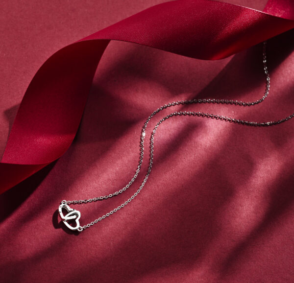 collier hartjes gediamanteerd 41 + 4 cm zilver gerhodineerd - Afbeelding 4
