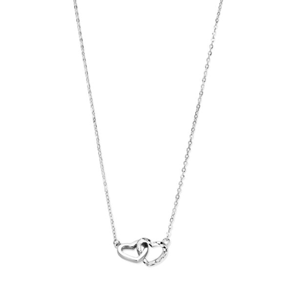 collier hartjes gediamanteerd 41 + 4 cm zilver gerhodineerd