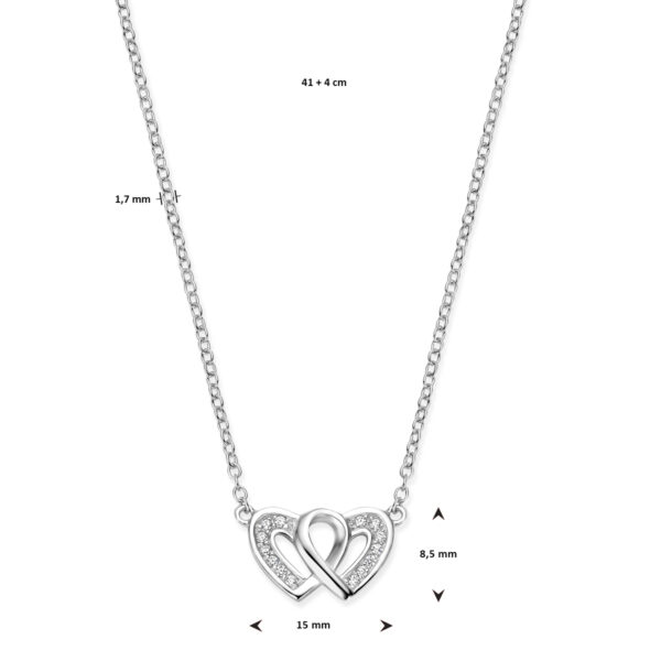 collier hartjes zirkonia 41 + 4 cm zilver gerhodineerd - Afbeelding 3