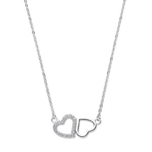 collier hartjes zirkonia 42 + 3 cm zilver gerhodineerd