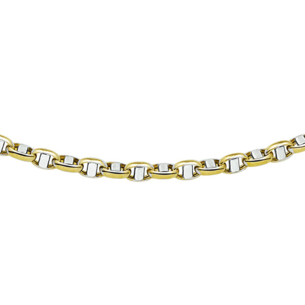collier jasseron ovaal met balkje 3,5 mm 45 cm 14K bicolor goud geel/wit