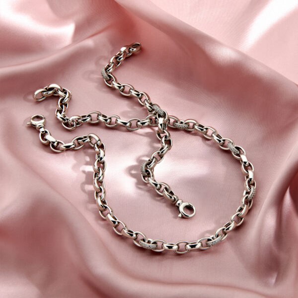 collier jasseron ovaal zirkonia 7,5 mm 45 cm zilver gerhodineerd - Afbeelding 5