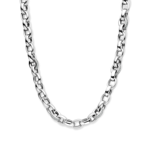collier jasseron ovaal zirkonia 7,5 mm 45 cm zilver gerhodineerd
