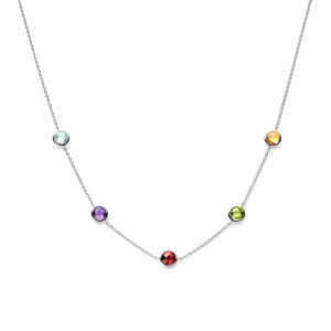 collier kleurstenen 42 - 43,5 - 45 cm zilver gerhodineerd