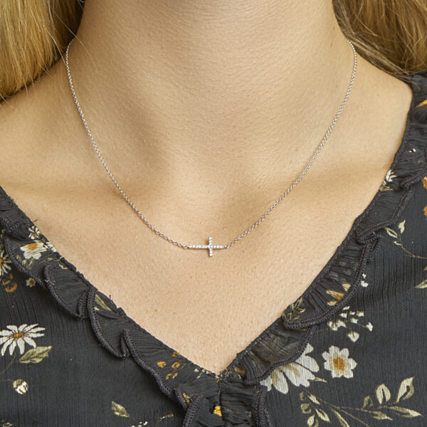 collier kruis zirkonia 41 + 4 cm zilver gerhodineerd - Afbeelding 2