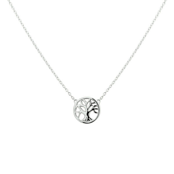 collier levensboom 41 + 4 cm zilver gerhodineerd