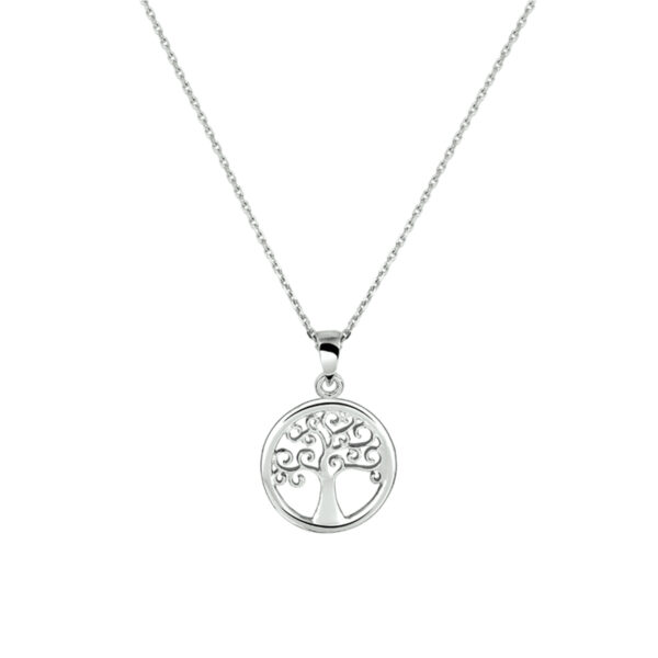 collier levensboom 41 + 4 cm zilver gerhodineerd