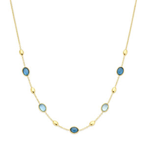 collier london blue en blauw topaas 7 mm 41 - 43 - 45 cm 18K geelgoud