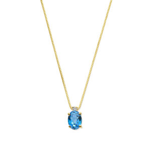 collier london blue topaas en diamant 40 - 42 - 44 cm 0.02ct h si 14K geelgoud