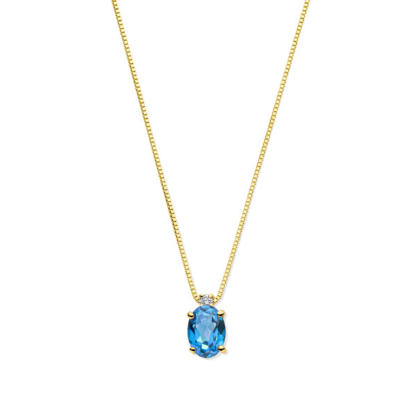 collier london blue topaas en diamant 40 - 42 - 44 cm 0.02ct h si 14K geelgoud