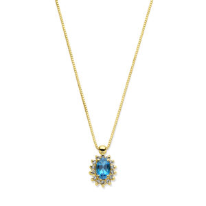 collier london blue topaas en diamant 40 - 42 - 44 cm 0.11ct h si 14K geelgoud
