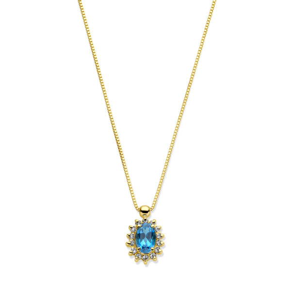 collier london blue topaas en diamant 40 - 42 - 44 cm 0.11ct h si 14K geelgoud