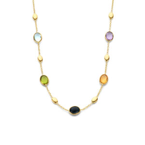 collier natuurlijke kleurstenen 41 – 43 – 45 cm 14K geelgoud