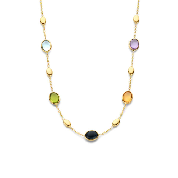 collier natuurlijke kleurstenen 41 – 43 – 45 cm 14K geelgoud