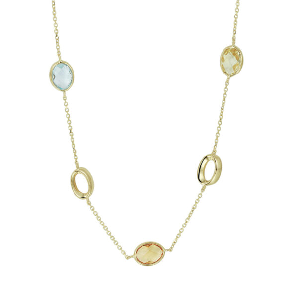 collier natuurlijke kleurstenen 42 - 45 cm 14K geelgoud