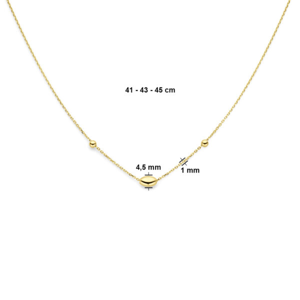 collier ovaaltje en bolletjes 41 - 43 - 45 cm 14K geelgoud - Afbeelding 4
