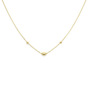 collier ovaaltje en bolletjes 41 - 43 - 45 cm 14K geelgoud