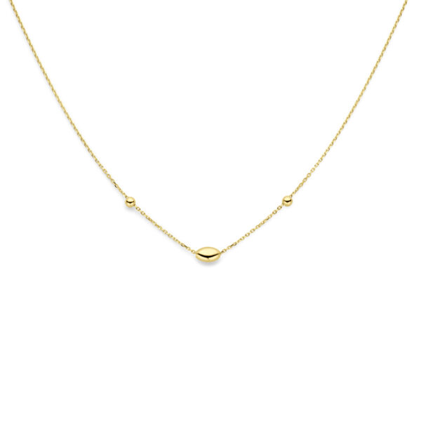 collier ovaaltje en bolletjes 41 - 43 - 45 cm 14K geelgoud