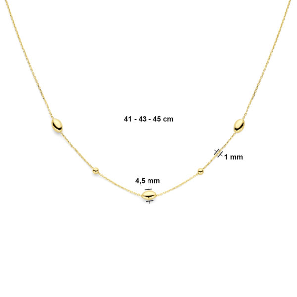 collier ovaaltjes en bolletjes 41 - 43 - 45 cm 14K geelgoud - Afbeelding 4