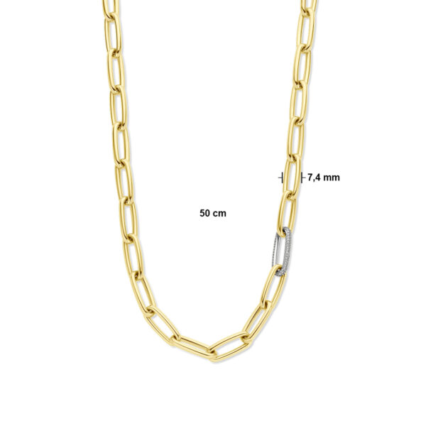 collier paperclip diamant 0.34ct g vsi half ronde buis 7,4 mm 50 cm 18K bicolor goud geel/wit - Afbeelding 4
