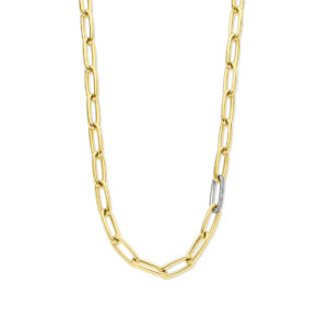 collier paperclip diamant 0.34ct g vsi half ronde buis 7,4 mm 50 cm 18K bicolor goud geel/wit