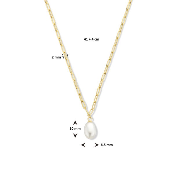 collier paperclip en parel 41 + 4 cm zilver verguld (geel) - Afbeelding 4