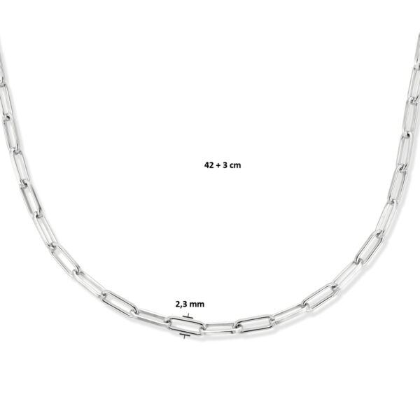 collier paperclip platte buis 2,3 mm 42 + 3 cm zilver gerhodineerd - Afbeelding 4