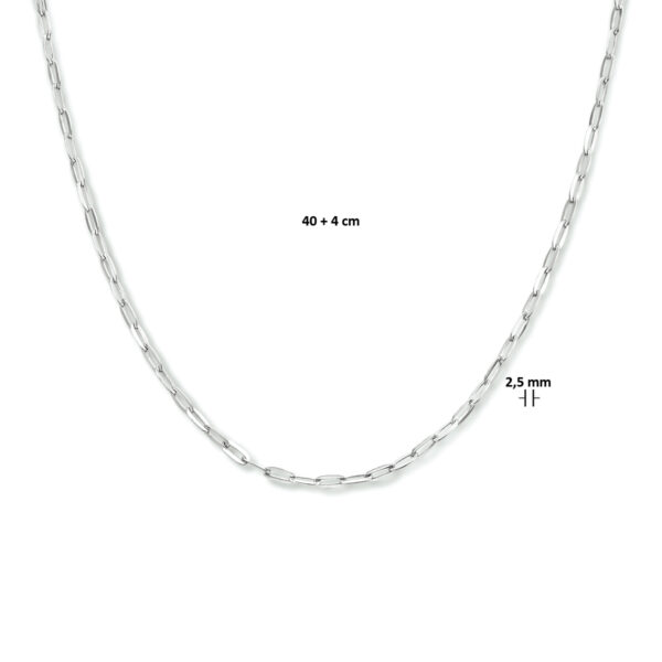 collier paperclip platte buis 2,5 mm 40 + 4 cm zilver gerhodineerd - Afbeelding 4