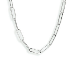 collier paperclip platte buis 3,7 mm 41 + 4 cm zilver gerhodineerd