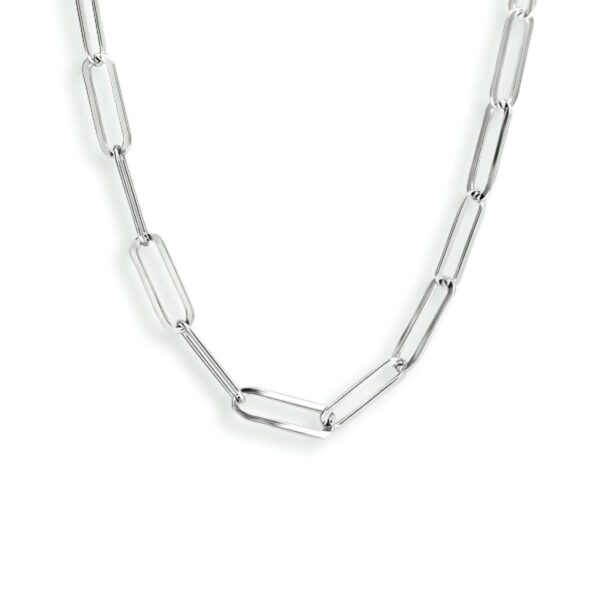 collier paperclip platte buis 3,7 mm 41 + 4 cm zilver gerhodineerd