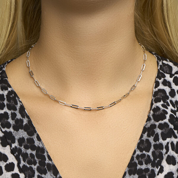 collier paperclip platte buis 3,8 mm 41 + 4 cm zilver gerhodineerd - Afbeelding 2