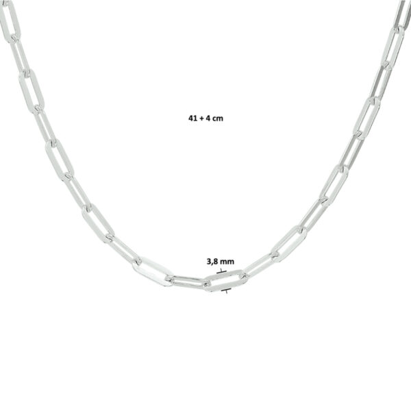 collier paperclip platte buis 3,8 mm 41 + 4 cm zilver gerhodineerd - Afbeelding 4