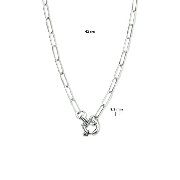 collier paperclip platte buis 3,8 mm 42 cm met groot springslot zilver gerhodineerd - Afbeelding 2