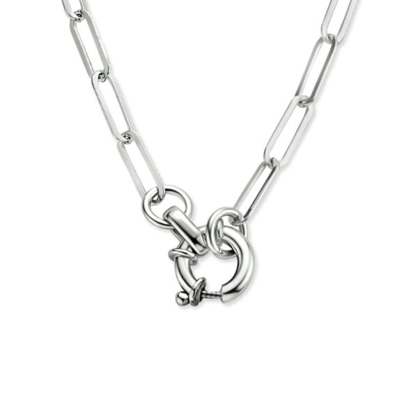 collier paperclip platte buis 3,8 mm 42 cm met groot springslot zilver gerhodineerd