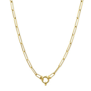 collier paperclip ronde buis 4,0 mm 45 cm met groot springslot 14K geelgoud